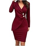 Kleid Damen, Kleid Damen Elegant, Kleider Damen Festlich, Mode Frauen Solide Umlegekragen Langarm Knöpfe Casual Work Formal D