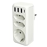 USB Steckdose, AOGITKE 4000W Steckdosenadapter 7-in-1 Mehrfachstecker 3 Fach Multistecker Doppel Euro und 1 Schuko Steckdose Mehrfachsteckdose Wand Stecker mit 3 Ports USB Ladegerät 5V 3A Typ-C