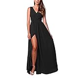 Eastbride Formellen Abendkleid Ballkleid,Partykleid aus Chiffon mit doppelter Schulter und V-Ausschnitt,Black,56,Damen Brautjungfernkleider Lang