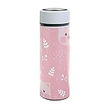 Nahtlose, süße rosa Schweine mit weißen Kräutern auf rosa Edelstahl-Wasserflasche, doppelwandiger Echtlederbezug, 500 ml, auslaufsicher, vakuumisoliert, R