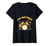 Damen Ich tippe auf das Schlagzeug Dummer T-Shirt mit V