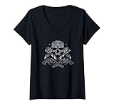 Damen Schädel Revolver Revolverheld Biker T-Shirt mit V