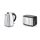 WMF Stelio Wasserkocher Edelstahl 1,7l, elektrischer Wasserkocher mit Kalkfilter, 2400 W & Bueno Edition Toaster Edelstahl, Doppelschlitz Toaster mit Brötchenaufsatz,2 Scheiben,7 Bräunungsstufen,800 W