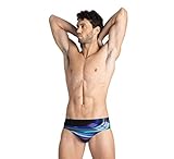 ARENA Herren Slip Badehose Flashing Lights, Black-Royal Multi, 7