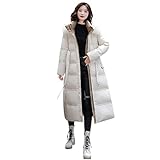 GFGHH Damen Winter Jacken Lang Warm Daunenmantel mit Kapuze Verdickt Übergangsjacke Maxi Parka Jacke Kunstpelz Langarm Steppjacke Outwear Stilvoll Leichte Steppjacke Damen Daunenjacke Damen Steppjack