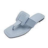 Damen-Sandalen Zehentrenner Bequeme Hausschuhe Slipper Strandsandalen Sommerschuhe Pantoletten Slides Lässige Schuhe Flach Sandalette Frauen Hausschuhe mit Quadratischer Schnallendekoration S