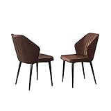 KJ Esszimmerstühle 2er Set mit Rückenlehne,lederstühle, Metallbeine, Wohnzimmerstuhl mit Rückenlehne, Loungesessel, Schlafzimmerstuhl,Braun 48x45x84