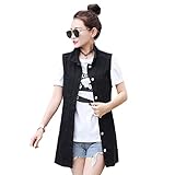 Herbst Frauen Lange Denim Weste Quaste Zerrissene Jeans Jacke Weste Casual Ärmellos Tasche Outwear Plus Size, Schwarz , 54