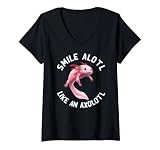Damen Smile A lotl Like An Axolotl Fish Ocean White-Axolotl Lizard T-Shirt mit V