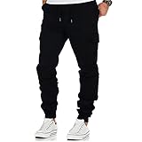 BIBOKAOKE Cargohose Herren Lang Arbeitshose Einfarbige Freizeithose Outdoor Fitness Sporthose Loose Fit Jogginghose Lässige Chino Hose Camping Wanderhose Tactical Hose Trousers Multi-Pock