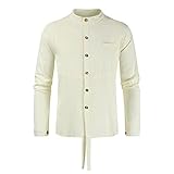 ZZENOR Herren Langarmshirts Oversized Einfarbig Button Down Freizeithemd Baumwolle Leinen Große Größen Retro T-Shirts Tops Leichte Atmungsaktives B