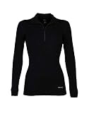 Dilling Damen Langarmshirt mit Reißverschluss - aus 100% Bio-Merinowolle Schwarz 36