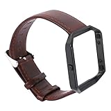 HUAHUA Uhrenarmband aus echtem Leder, passend für Fitbit Blaze, Ersatzarmband mit Stahlschnalle (Armbandfarbe: Braun)