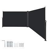 AufuN Seitenmarkise Ausziehbar 200 x 600 cm Doppel Sonnenschutz aus Polyester Sichtschutz Windschutz Markise für Balkon Terrasse Garten Camping,