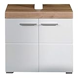 trendteam smart living Badezimmer Waschbeckenunterschrank Unterschrank Schrank Amanda, 60 x 56 x 34 cm in Asteiche / Weiß Hochglanz mit viel S