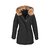 Elara Damen Winterjacke Echt Fell Mantel Schwarz Chunkyrayan 6015 Black 38/M