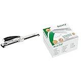 Leitz Langarm-Büroheftgerät aus Metall, Für 40 Blatt, Inkl. Heftklammern, Schwarz, NeXXt-Serie, 55600095 & Power Performance Heftklammern P4 (26/8), Verzinkt, Box mit 5000 Heftklammern, 55590000