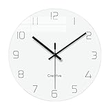 YYDS wanduhren 12-Zoll-Glas-Wanduhr Modern Clock Wohnzimmer Klassische ultradünne Wanduhr Mute-Runde, Quarz Analog Bewegung Batteriebetriebene wanduhr (Color : White)