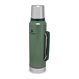 Stanley Classic Legendary Bottle 1 Liter / 1.1QT Hammertone Green - Edelstahl-Thermoskanne - BPA-frei - Hält 24 Stunden heiß - Deckel fungiert als Trinkbecher - Spülmaschinenfest - Lifetime Warranty