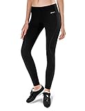 BALEAF Damen Thermo Laufhose Warm Lang Sporthose Fahrradhose Reißverschlusstaschen Schwarz XXL