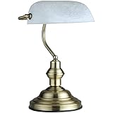 Schreibtischleuchte Alt Messing Banker Lampe Glas Schirm Retro (Schreibtischlampe, Nachttischleuchte, Nachttischlampe, Tischleuchte, Tischlampe, Höhe 36 cm, Bankerslamp, Fassung E27)