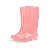 LK-HOME Gummistiefel, rutschfeste, Verschleißfeste PVC-Transparente Regenstiefel, Einteilige wasserdichte Und Leicht Zu Reinigende Gummischuhe Mit Hohem Schaft Und Niedrigem Absatz,Rosa,40