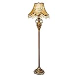 IW.HLMF Vintage LED Resin Stehleuchte, Antik Braun Stehlampe mit Stoffschirm, 3 Farbtemperaturen, Fußschalter, 12W, Classic E27 Sockel Stehleuchte für Wohnzimmer, Schlafzimmer, Bü