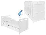 iGlobal 2-in-1 Babybett Gitterbett Kinderbett mit Matratze höhenverstellbar umbaubar zum Juniorbett Unterbettschublade 120x60