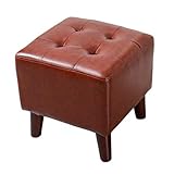 Fußhocker quadratischer Leder-Fußhocker mit 4 Beinen Massivholz nordisches Sofa Hocker Fußstütze kreativer Wohnzimmerhocker Einzelhocker Hocker (Farbe: rotbraun, Größe: mittel)