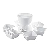SHYOD Mini Schokoladenfondue Set Zweischichtiges Porzellan Teelicht Käsefondue mit Dipschalen und Gabeln für 6 Stück N