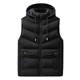 Julhold Herren Weste Steppweste Bodywarmer Outdoor Weste Mit Kapuze Freizeit Sport Winterjacke Übergangsjacke Männlich Herbst Winter Solid Outwear Jacke Ärmellose Funktionsweste(07 Schwarz,XL)