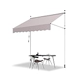 SWANEW Klemmmarkise Balkon,150 x 120 cm Markise Balkonmarkise Sonnenschutz ohne Bohren, mit Handkurbel, UV-beständig höhenverstellbar, aus Metall und Polyester, Beig