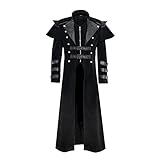 CNLINAHOME Vampire Retro Trenchcoat Mittelalterlichen Vintage Mantel Reißverschluss Schlitz Lange Trenchcoat COS Bühnenkostüme Black-XXL