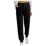 Damen Sporthosen Lang Jogginghose Trainingshose Thermohose Dicke Thermo Gefüttert Winterhose High Waist Freizeithosen mit Tunnelzug und Seitentaschen Laufhosen Outdoorhose mit Warmen I