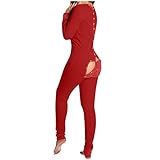 Zilosconcy Einteiler Damen Pyjama Damen Schlafanzug Langarm Overall Damen Kuschelig XXL Damen Strampler Schlafanzug Damen Lang Baumwolle Warm Mit Funktionale Geknöpfte Klappe Jumpsuit Schlafanzug