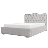 Selsey Sytian - Polsterbett Doppelbett mit Stoffbezug, Füßen in Chrom, Lattenrost und Bettkasten (140 x 200 cm, Beige)