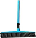 Nihexo Miracle Rubber Broom Borsten Kehrmaschine Rakelkratzer, Tierhaar Besen Teppich Rechen, Soft Push Besen Borste Gummibesen Teppich Kehrmaschine mit Rakel verstellbaren Langen Griff (Blue)