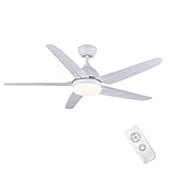 CJOY Deckenventilator mit Beleuchtung und Fernbedienung Leise, Lampe mit Ventilator Weiß 51 Zoll AC 5 Lüfterflügel Weiß Deckenleuchte mit Ventilator Schlafzimmer Wohnzimmer LED