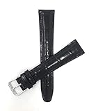 Bandini 18mm Extra lang (XL) Uhrenband, Italienisches Lederarmband Ersatzband - Schwarz - Gepolstert - Alligator-M