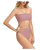 Frauen 2-teilige Badebekleidung Tube Top Thong Hohe Taille Bikini (Color : Pink, Size : S)