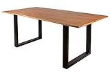 SAM Esstisch 180x90 cm Mailo by Wolf Möbel, Rubberwood eichenfarben, massiver Esszimmertisch mit echter Baumkante, Baumkantentisch mit U-Gestell Schwarz, Holztisch mit 23 mm Tischp
