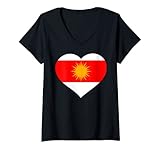 Damen Ezidxan Herzflagge Schöne Rose mit der Yezidi Flagge T-Shirt mit V