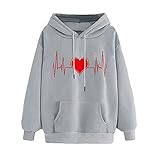 Damen Herz Kardiogramm Printed Thermal Pullover Langarm Sweatshirt Lose Pullover Top Persönlichkeit T-Shirt Damen Einfarbig Rundhals Langarm Sw