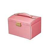 Damen Tragbare Schmuckschatulle, Abschließbare Schmuckschatulle mit Spiegelring Schmuckhalter Halsketten Armbänder Ohrringe Uhren Manschettenknöpfe 3 Lagen mit Schublade Mädchen Geschenkbox Happy
