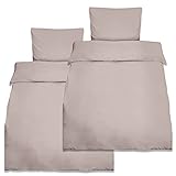 Beautissu Reforcé Bettwäsche 4teilig 135x200cm – Bettbezug Set mit 80x80cm Kopfkissenbezug – 4tlg Kühlende Sommerbettwäsche aus Baumwolle in Taupe – J