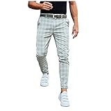 KIMODO Freizeithose Hosen Karierte Reißverschlusshose Herrenmode Pants Casual Lässige Lose Jogginghose Traininghose Sportswear Loungehose (A-Blau, XXL)