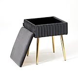 Sitzwürfel Grau Samt Sitzhocker mit Stauraum mit Konische Metallfüße Sofa Hocker mit Aufbewahrung Handgefalteten Formen mit Deckel Fusshocker Schlafzimmer Wohnzimmer Sitzhocker Höhe 48