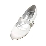 LGYKUMEG Runde Zehen Einfache Hochzeit Schuhe Mary Jane Runde Geschlossene Zehen Lace Satin Schnalle Pumps Damen Hochzeit Brautschuhe,Weiß,43EU/12US/10U