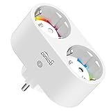 Smart WLAN Steckdose, Alexa Steckdose Plug 2 in 1, Stromverbrauch messen Fernbedienung Timer Steckdosenverteiler, funktionieren mit Alexa Google Home, nur 2.4 GHz WIFI