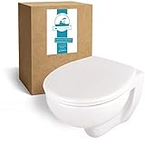 Calmwaters® Spülrandloses Hänge-WC Set mit WC-Sitz mit Absenkautomatik, Standardanschluss für Vorwandelemente, Tiefspüler, Weiß, Deckel abnehmbar, Metallscharnier, Fast-Fix Befestigung, 08AB3131